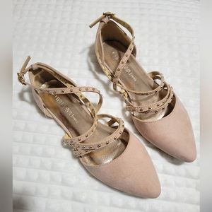 Strappy blush pink suede flats